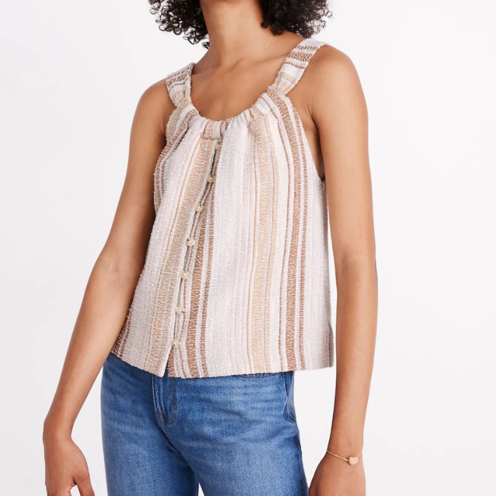Madewell Texture & Thread Button-Front Swing Tank neutral colored-  size large - Picture 3 of 7